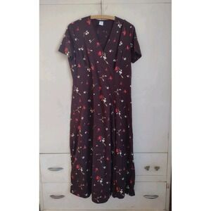 Vtg Lands End Brown Floral Faux Wrap Dress M Goblincore Whimsigoth Cottagecore